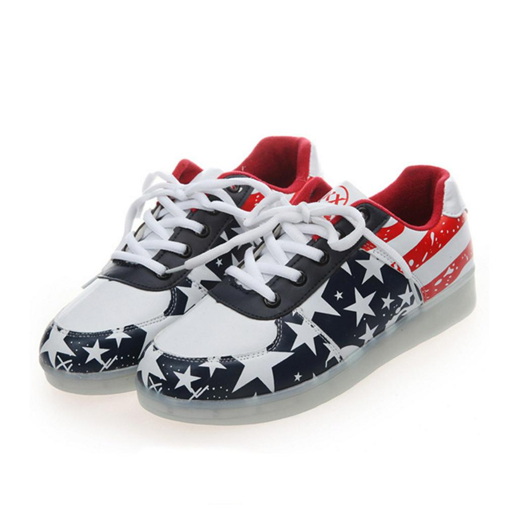 Fashion Homme Femme Sneaker Flag LED light USB Luminous Sneaker Shoes